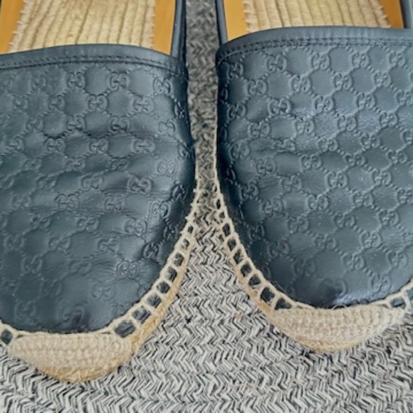 GUCCI GUCCISSIMA GG LOGO BLACK LEATHER ESPADRILLE SHOES 38 - Picture 3 of 7